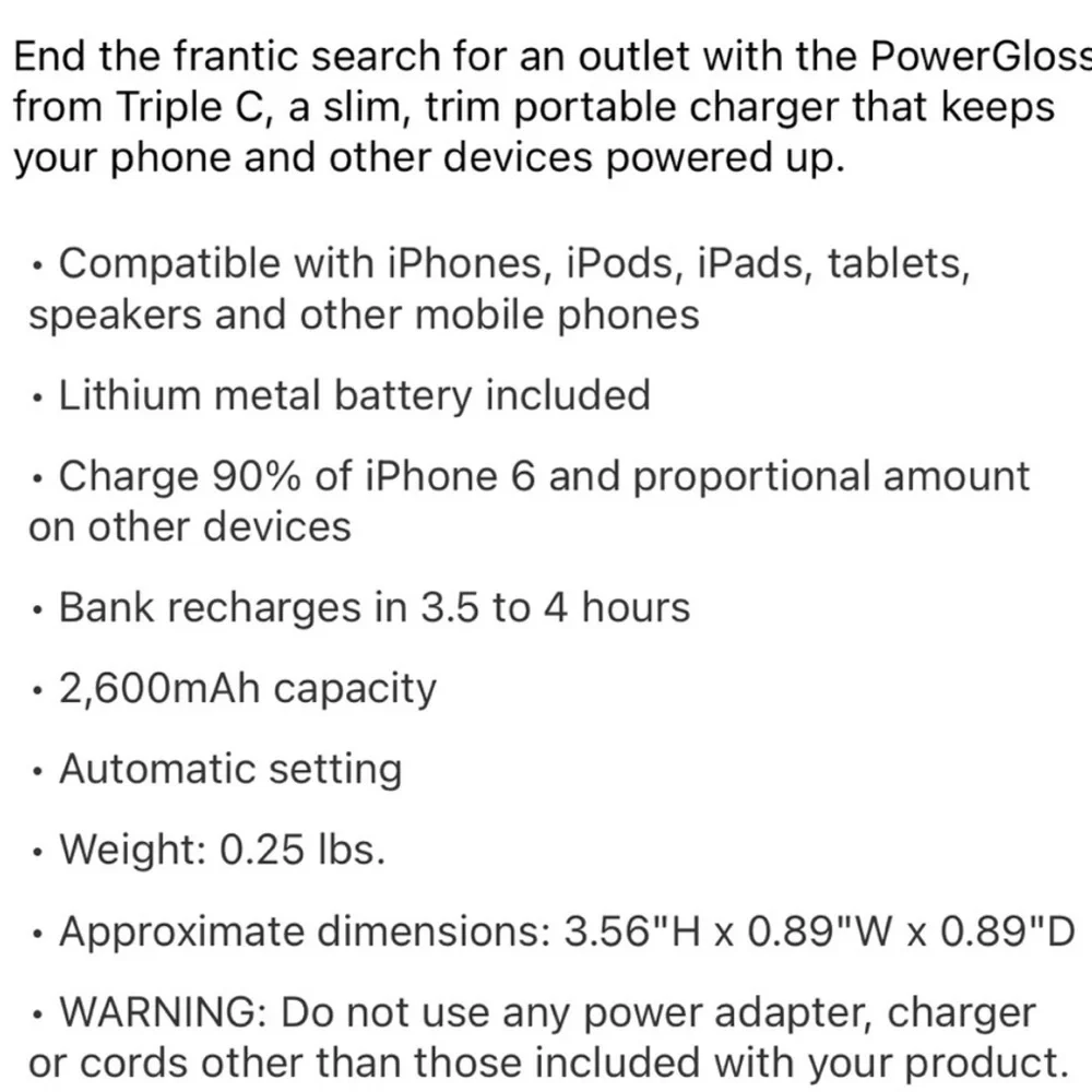 Triple C Designs PowerGloss Universal Power Bank USB A